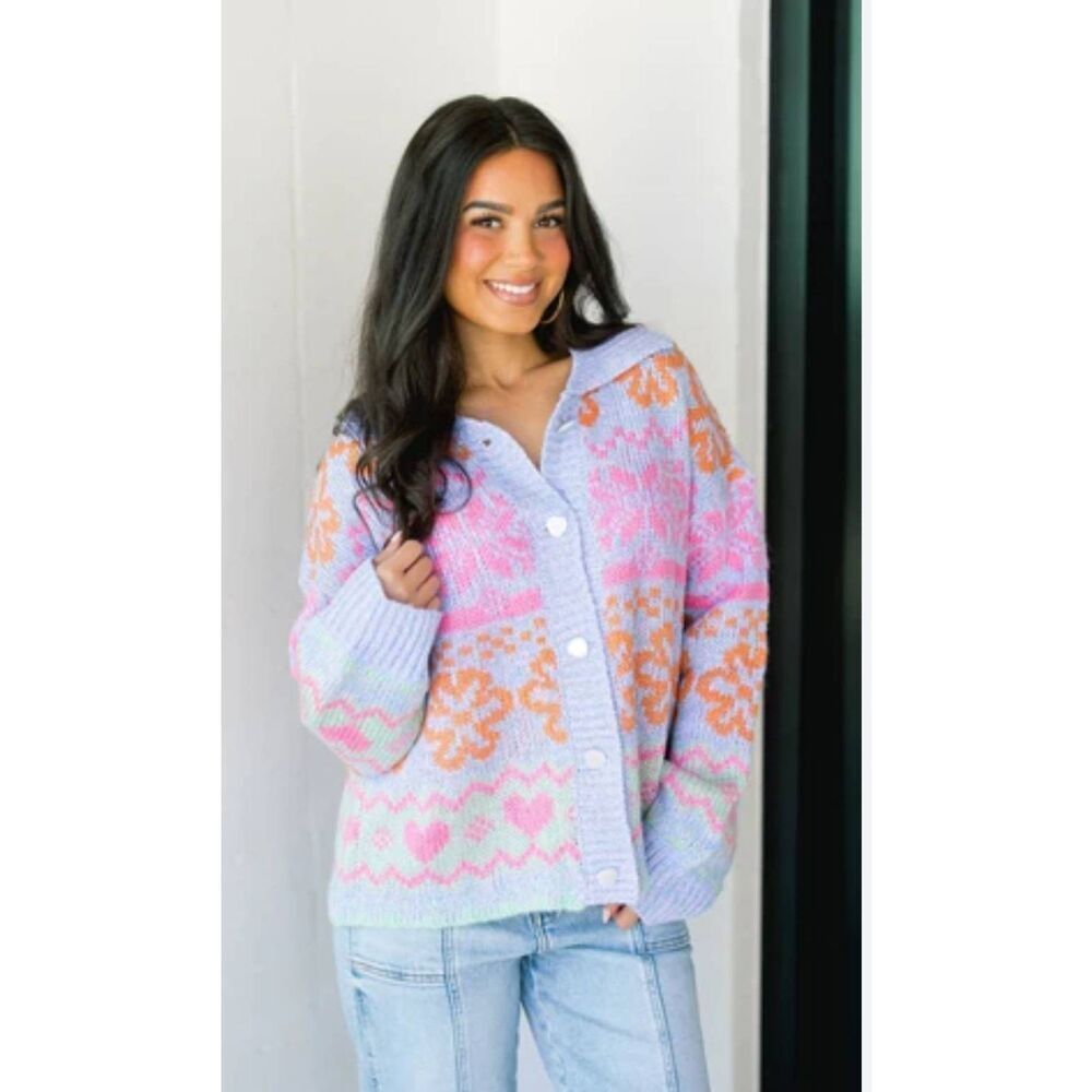 New In Boutique Sweater Cardigan Medium Chunky Knit  Linda Winter Button Down Co